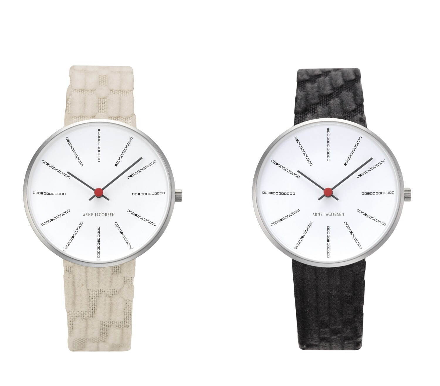 アルネ ヤコブセン×ミナ ペルホネンの腕時計、ランダムに織られた
