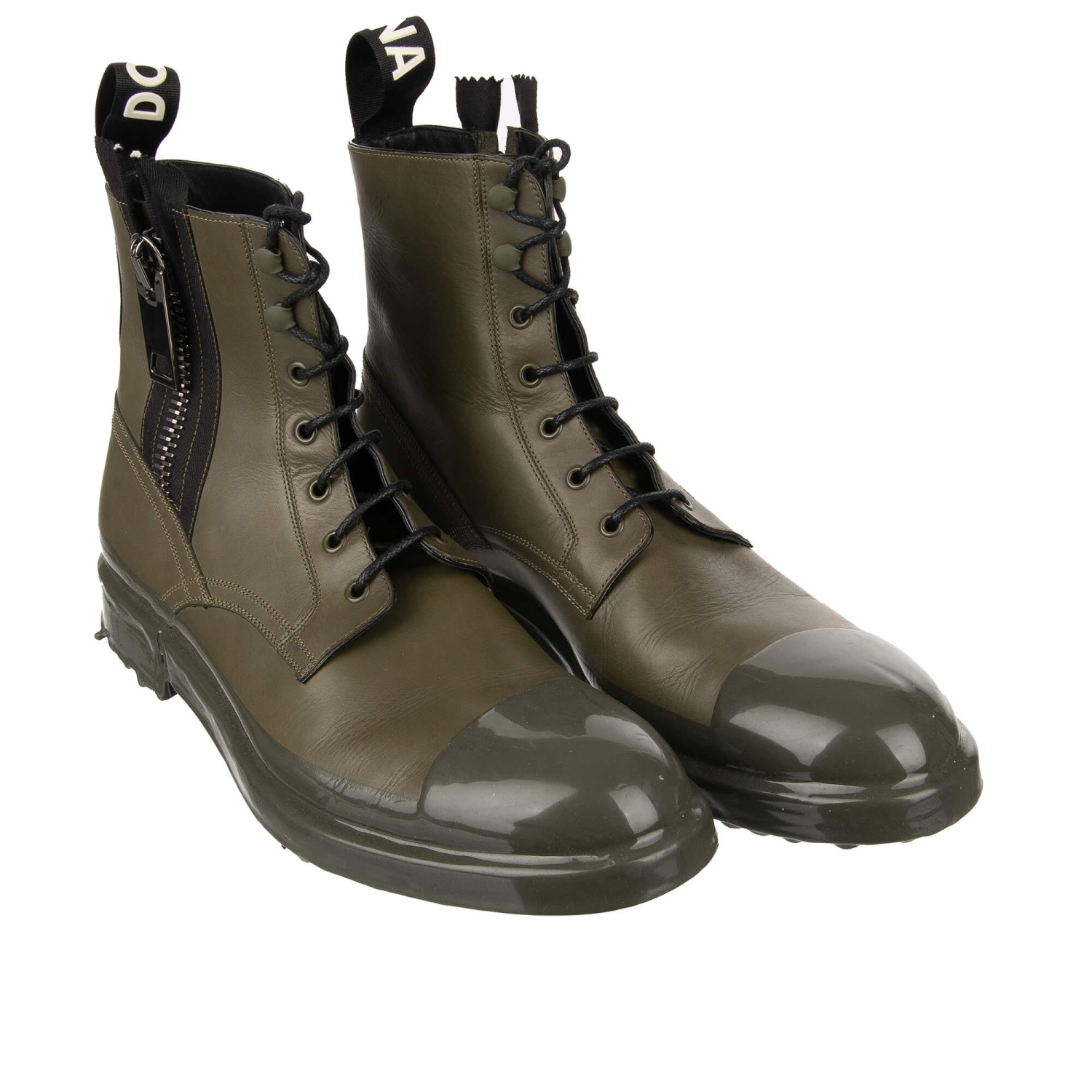 DOLCE & GABBANA DG Logo Ankle Boots Shoes FIRENZE Military Green