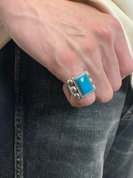 LARRY SMITH / 6 POINT RECTANGLE SMALL TURQUOISE RING -18K BACK POINT-