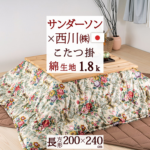 側生地は綿100％ イギリスのブランド、サンダーソンのこたつ掛け布団