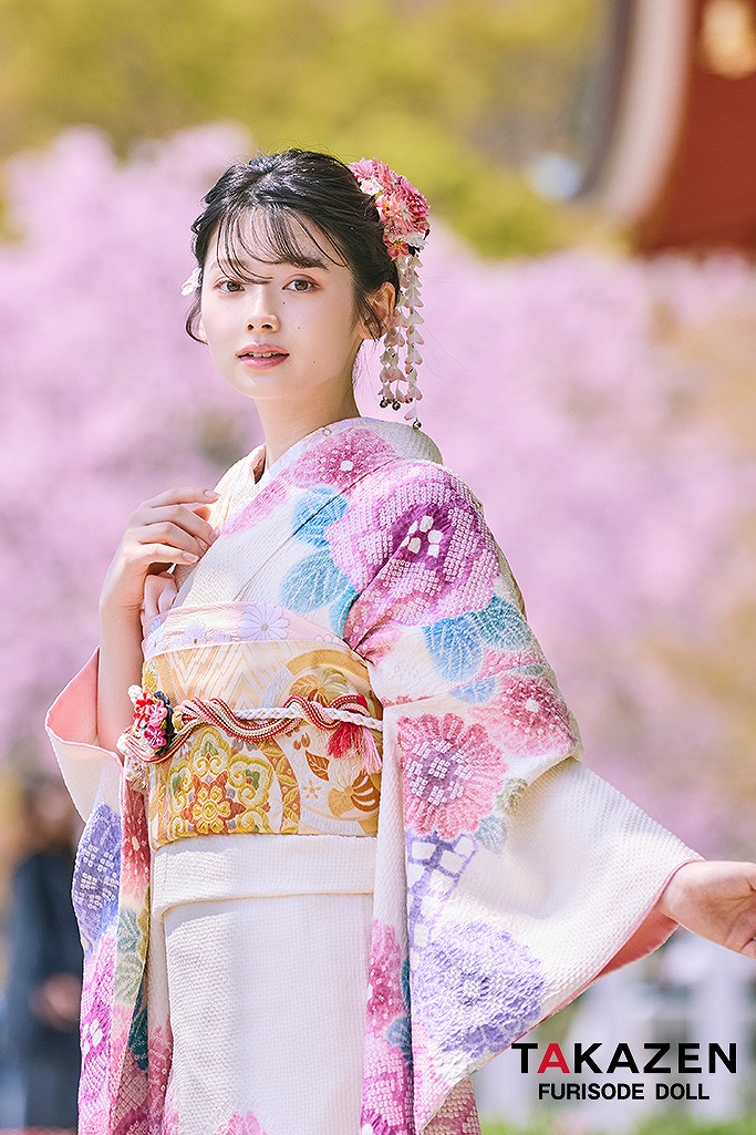 最上級“藤娘きぬたや” 白/ピンク 藤の花 総絞り振袖ネットレンタル