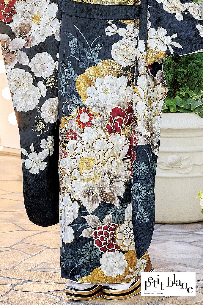 正統派古典 ネイビー/紺 牡丹柄/大柄 大人っぽい 綺麗 高身長さんに