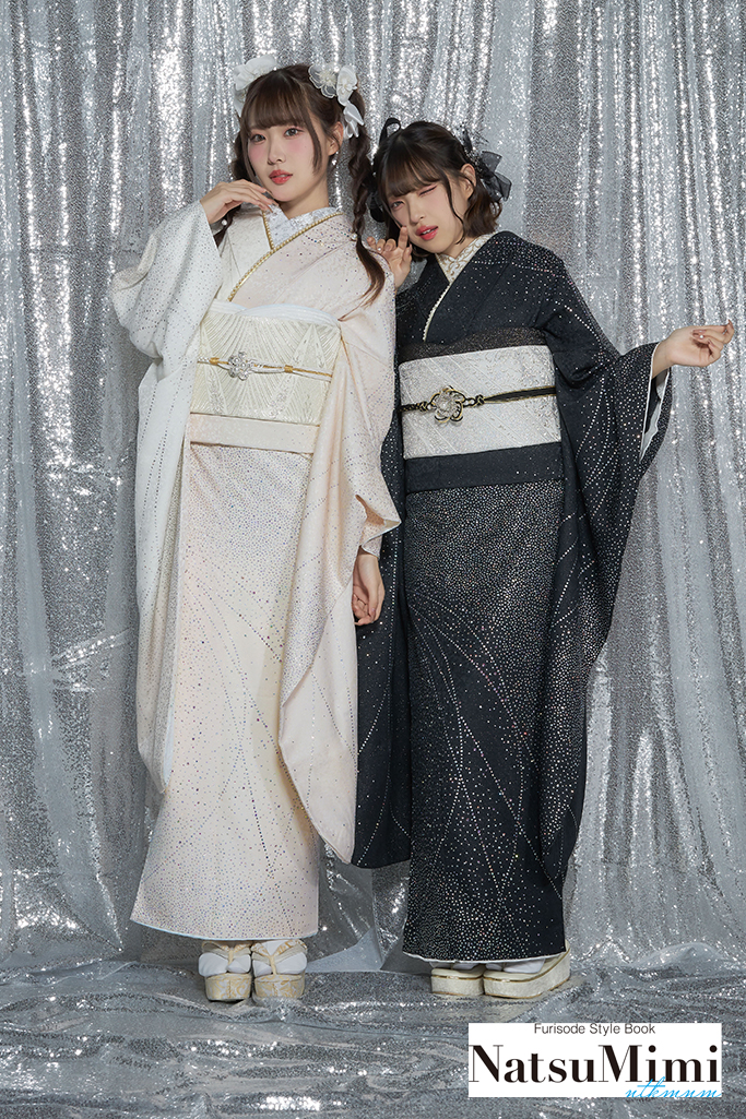 NatsuMimiブランド振袖 無地 黒 キラキラ グリッター シンプル 目立つ