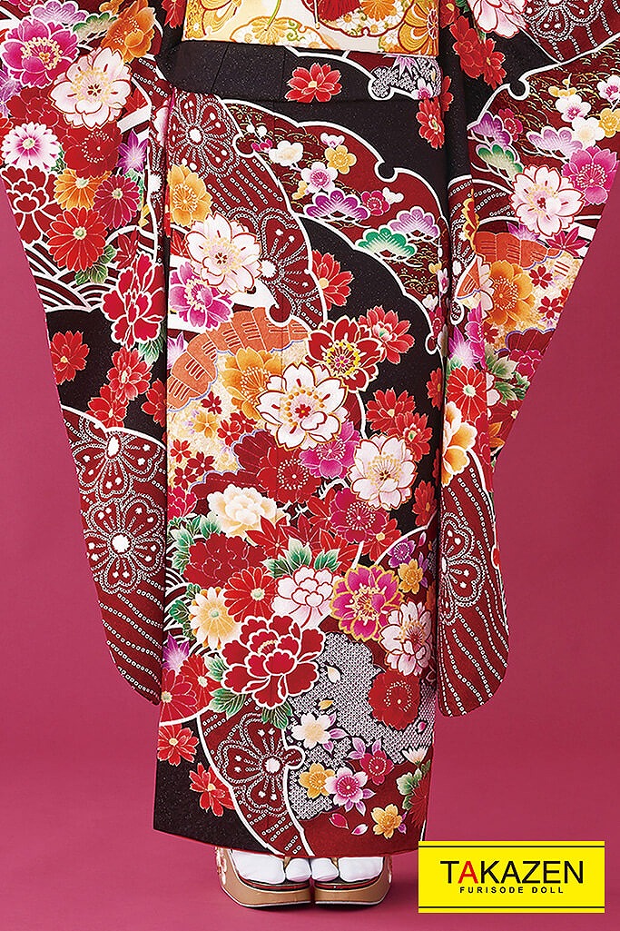 激安正統派古典 茶/赤/ブラウン ボタン柄 格安 大人っぽい 上品 振袖