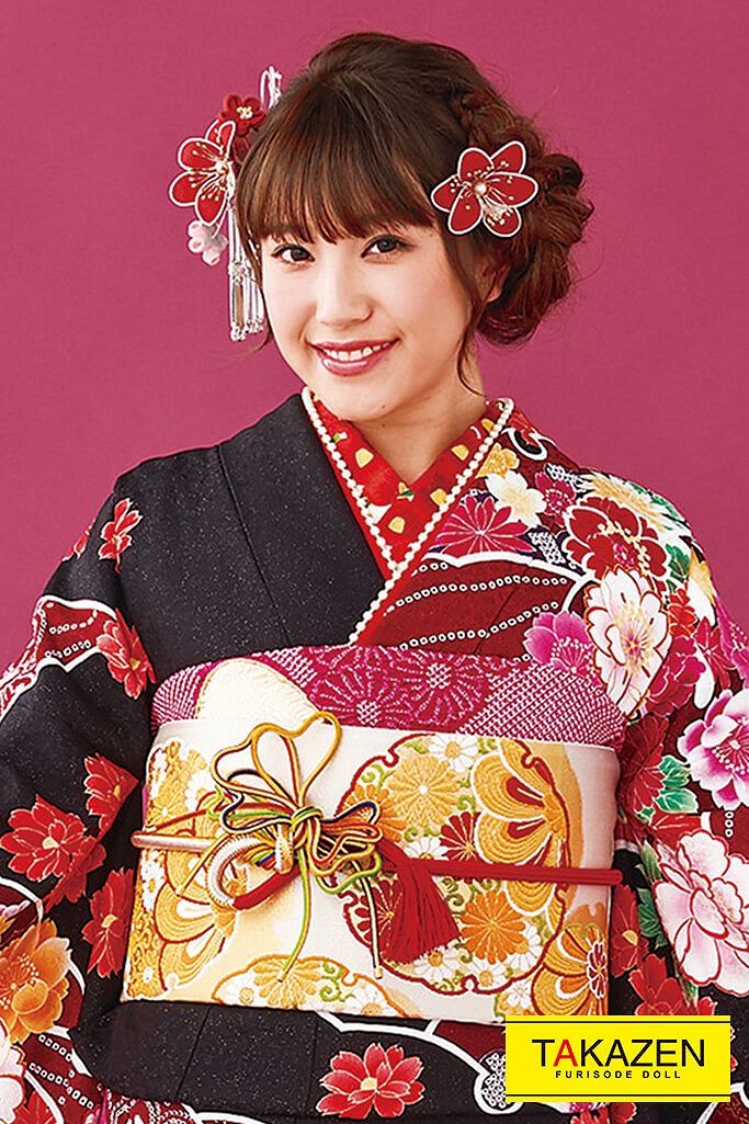 激安正統派古典 茶/赤/ブラウン ボタン柄 格安 大人っぽい 上品 振袖