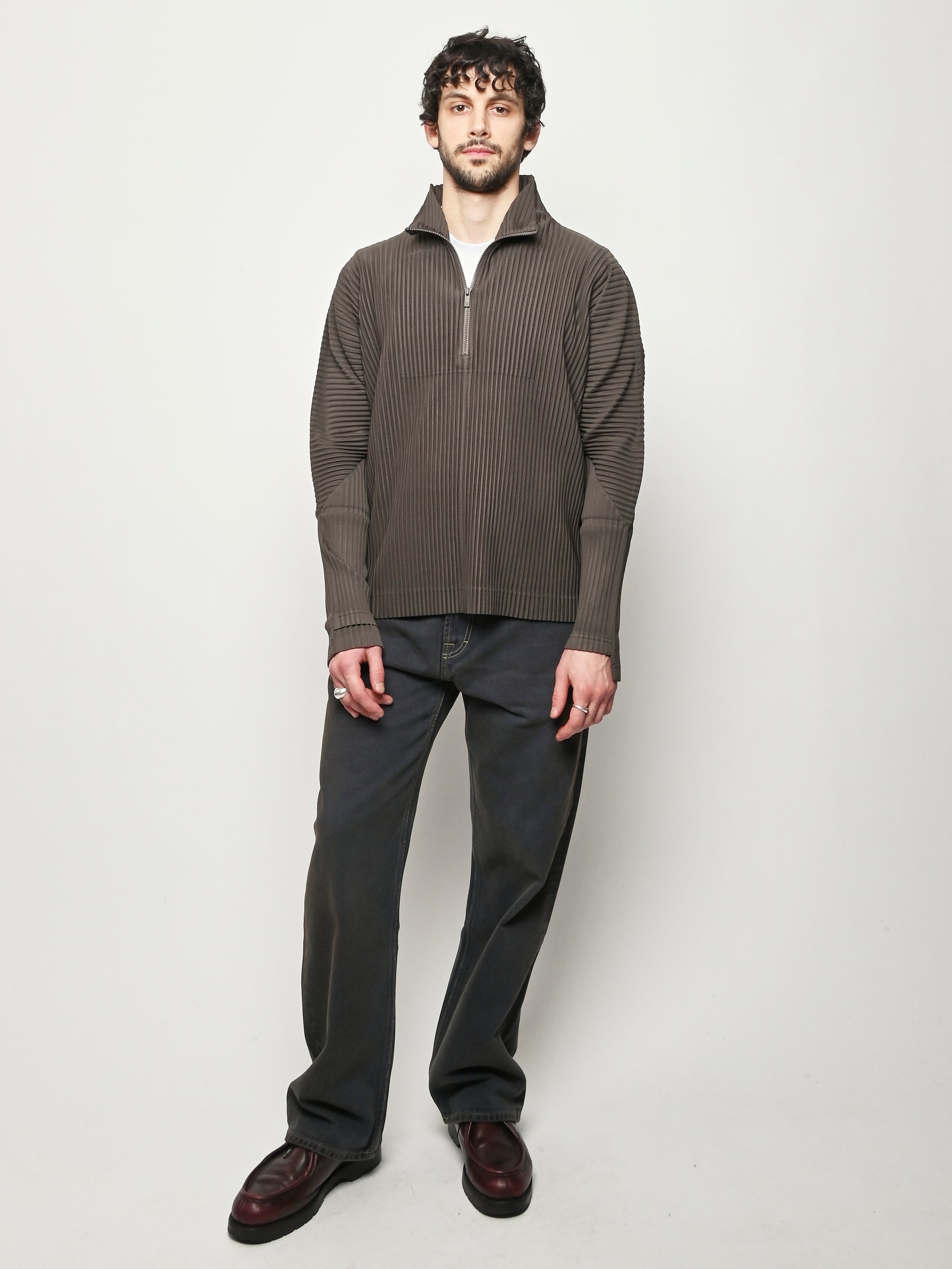 Homme Plisse Issey Miyake - Mudstone Grey November Half-Zip Shirt