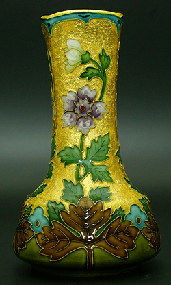 アールヌーボー 手描きガラス花瓶 中型 初期オールドニッポン銘品