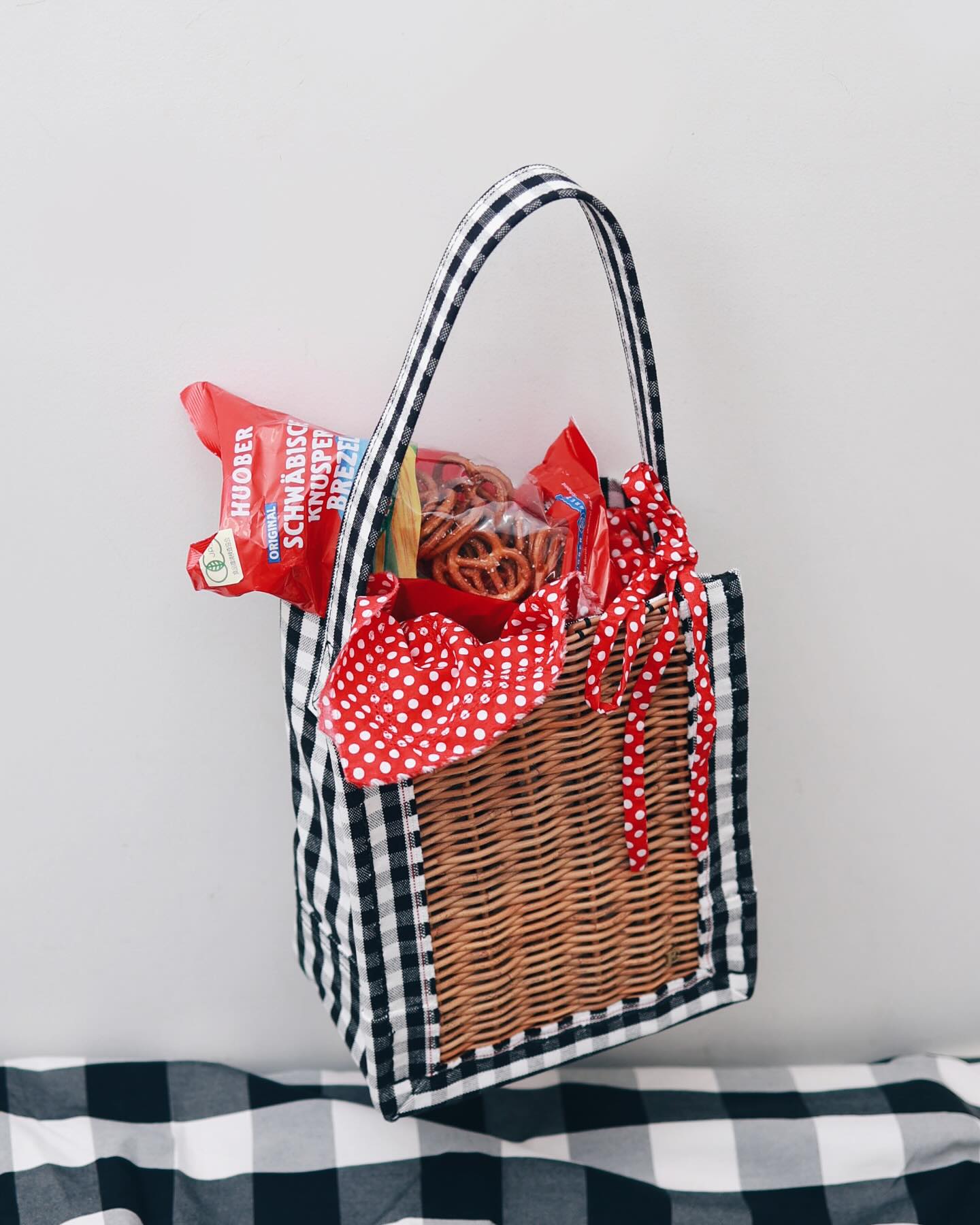 ebagos エバゴス ギンガム・ワンハンドルトート M