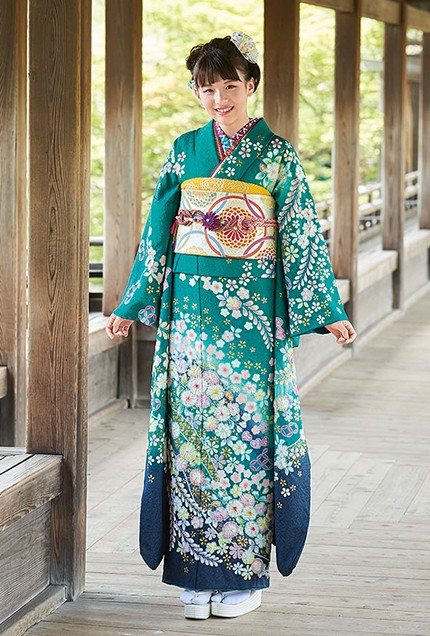 エメラルドグリーンが美しい辻ヶ花の振袖【HIBIKI-105】｜振袖