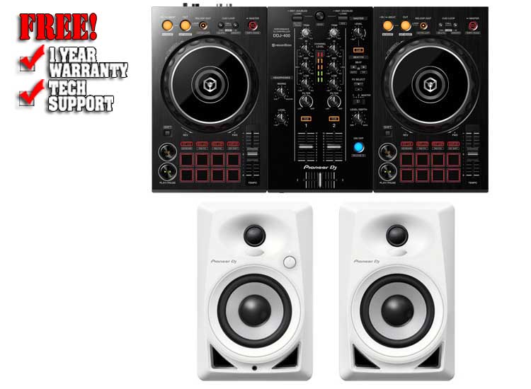 Pioneer DDJ-400 Black and DM-40 White Pack, DJ Equipment