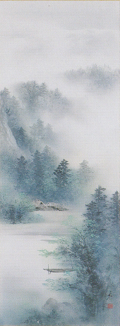 掛け軸 青緑山水 中沢勝 尺五立 【通販】