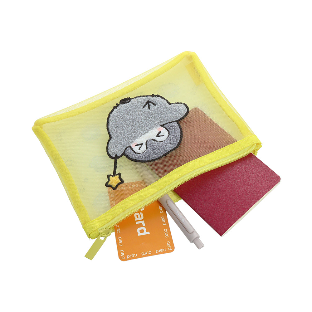 コウペンちゃん サガラ刺繍メッシュポーチ きいろ – コウペンちゃん