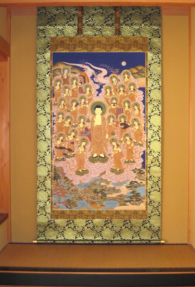 掛け軸 阿弥陀三尊廿五菩薩来迎図◇山越春紀 (真筆・新品)