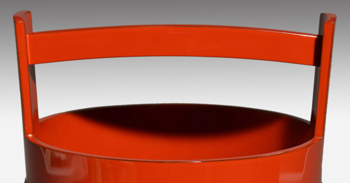 輪島塗 朱手桶水指 銀タガ入り 塗師 景平(作) 共箱 | 古美術ささき