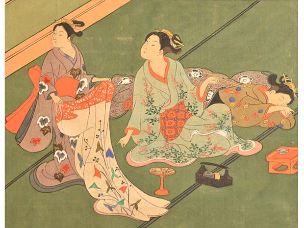 肉筆浮世絵 12ケ月12枚貼り 二枚折屏風 | 古美術ささき