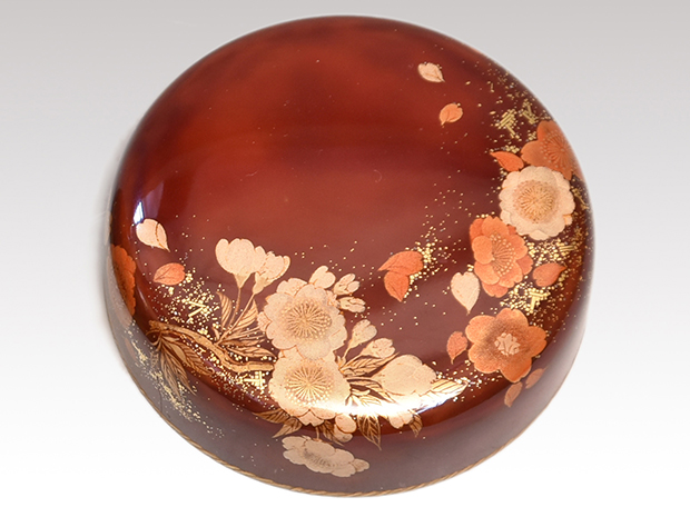 桜吹き寄せ籠 研出し蒔絵 平棗 豊平翠香(作) 共箱 二重箱 | 古美術ささき