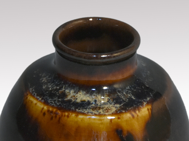 丸壷茶入 桶谷定一（作) 共箱 象牙蓋 仕服（扇面宝尽) | 古美術ささき