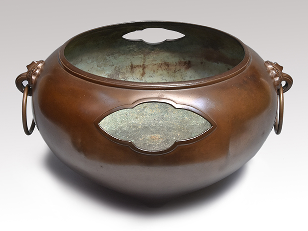 唐胴六面取眉風炉 博多芦屋 慶長前期 長野烈極め 唐銅玉縁風炉 庄兵衛