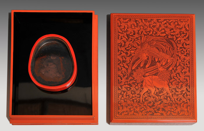 堆朱硯箱 鳳凰に麒麟文 文房具 書道 | 古美術ささき