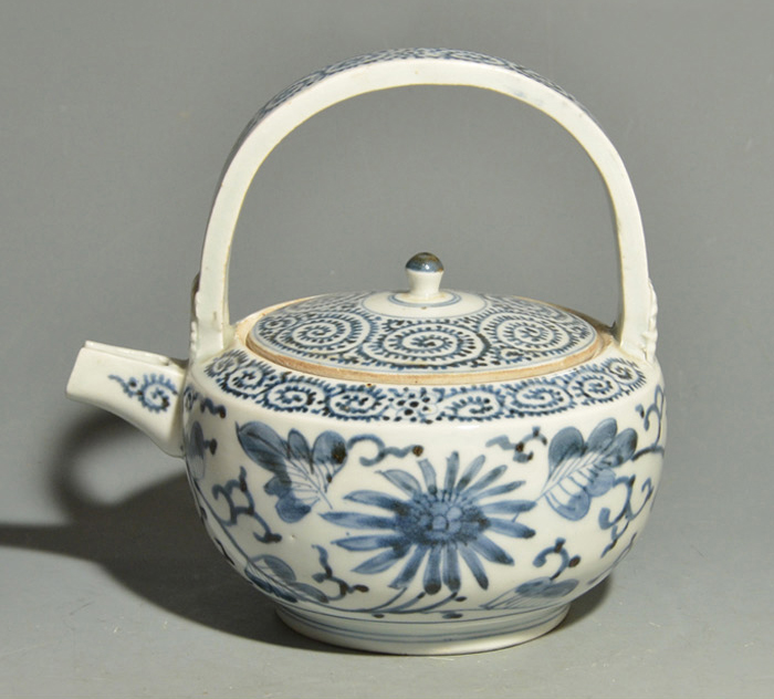 古伊万里 手付き水注 燗鍋 花に蛸唐草染付 共蓋 江戸後期 美品 | 古