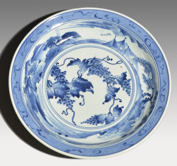 古伊万里(藍九谷様式)染付藤文大皿 江戸時代中期頃 美品 | 古美術ささき