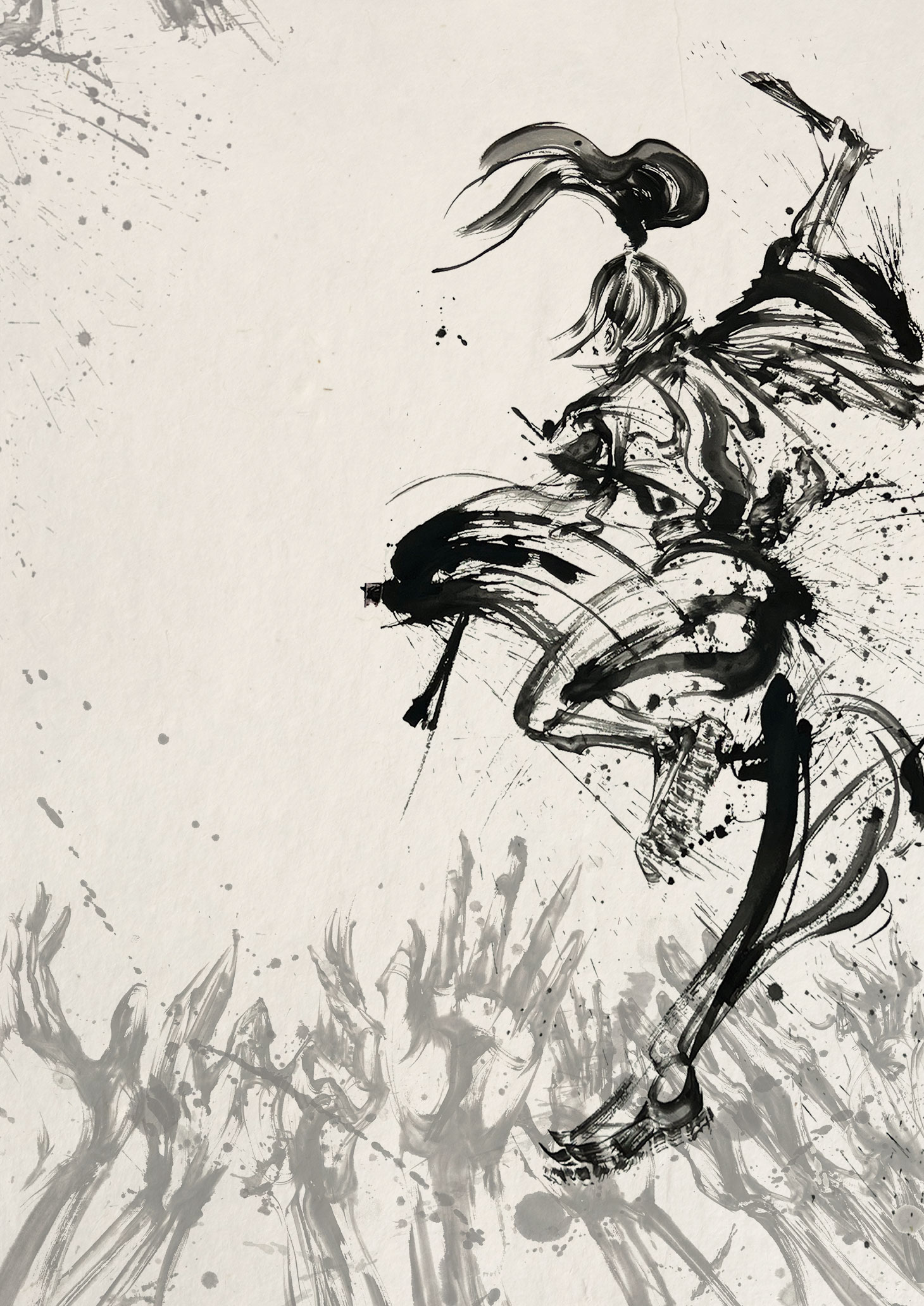 絵画 墨絵 231111C 手描きイラスト 水墨画 日本画 【公式通販】