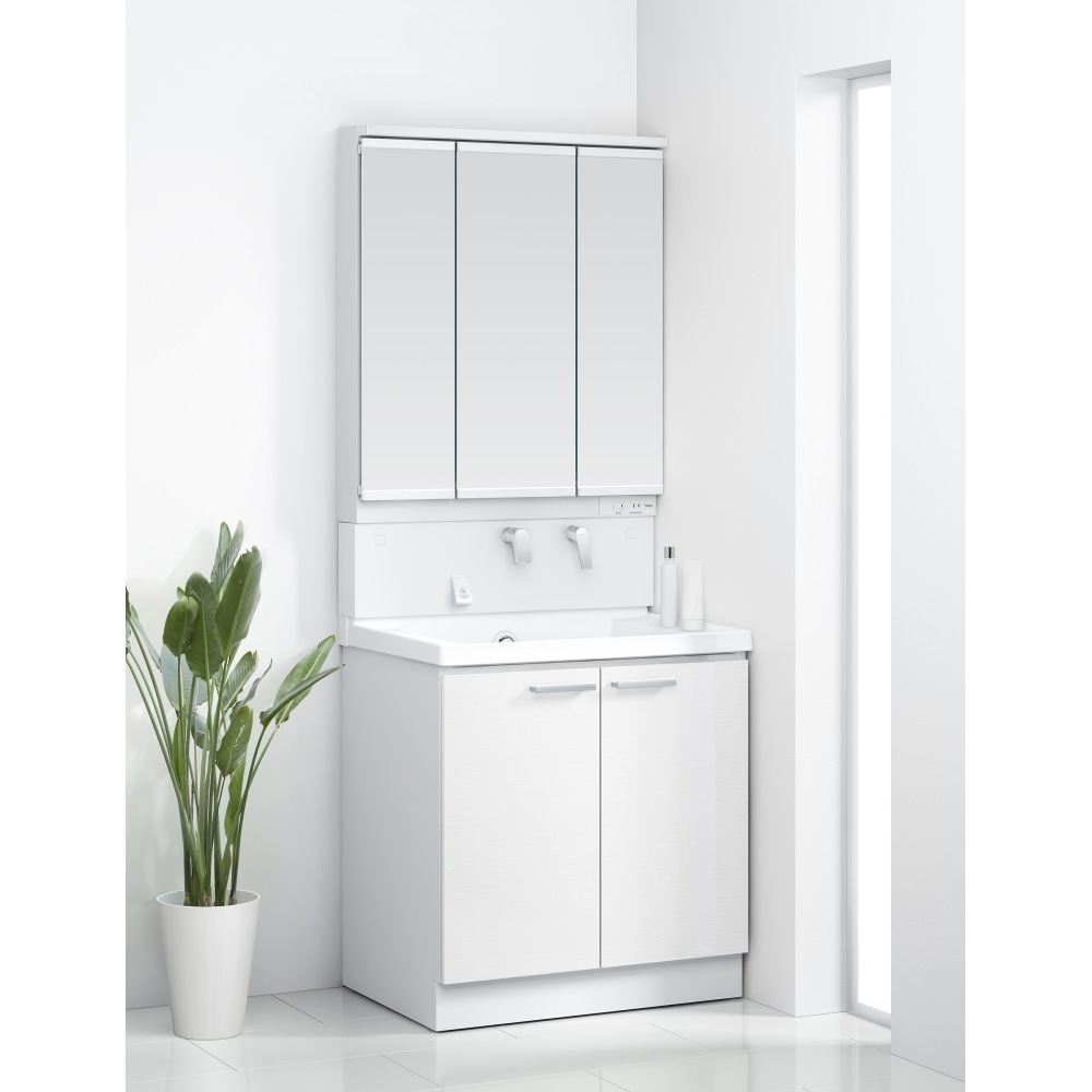 TOTO 洗面化粧台 KZ 間口75cm 除菌ﾜｲﾄﾞ3面鏡2枚扉(パナシェホワイト