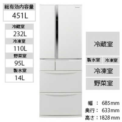 パナソニック Panasonic 冷蔵庫 ハーモニーホワイト NR-FVF454-W の