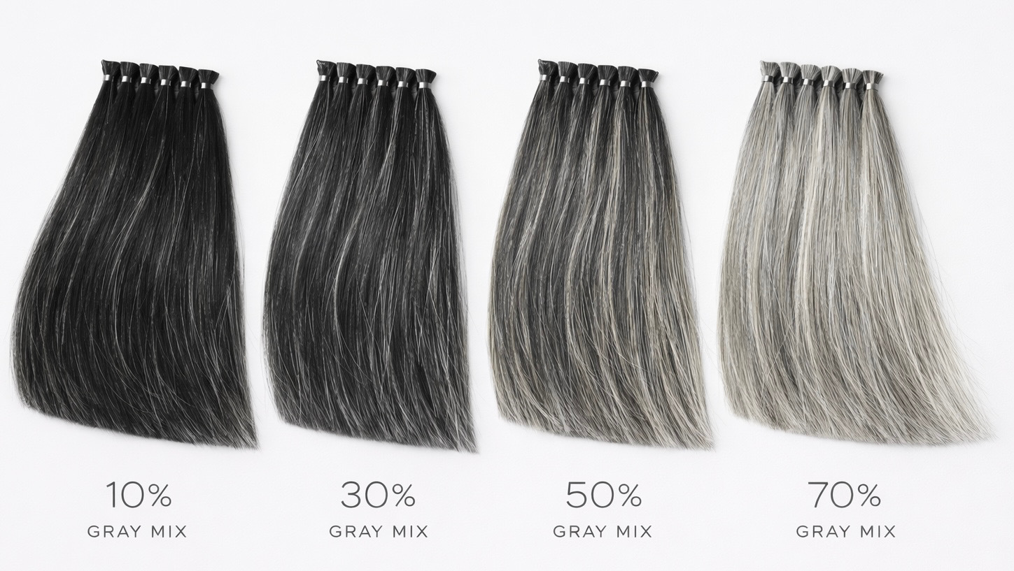 人毛毛束 白髪混じり30%｜ヘアカラーテスト・技術検証用｜毛束屋
