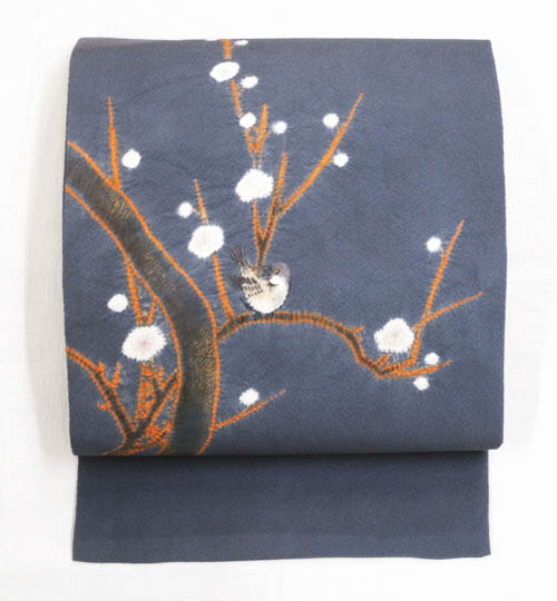 京鹿の子絞りに手刺繍梅と鳥名古屋帯(s12'092Kb) 帯紹介