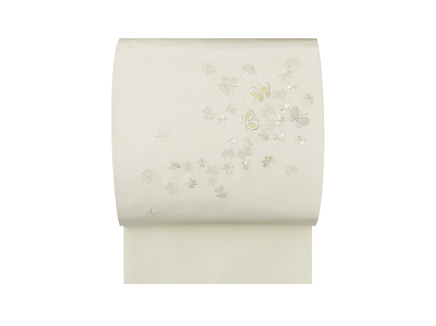 白い蝶々の刺繍名古屋帯(S71096wb) 帯紹介