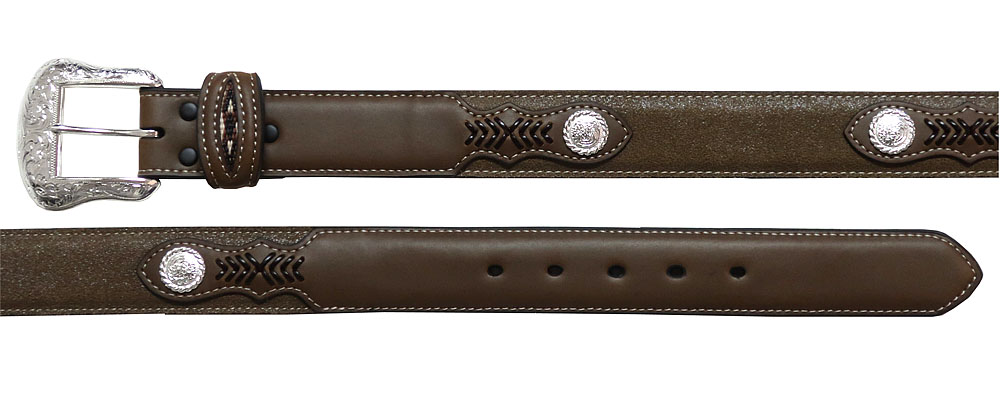 レザーベルト レザー 革 ベルト コンチョ ウエスタン 幾何学模様