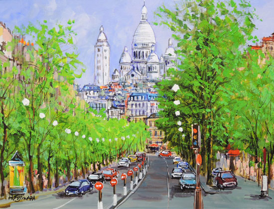 絵画 油絵 モンマルトル・サクレクール寺院 フランス・パリ （藤原英信