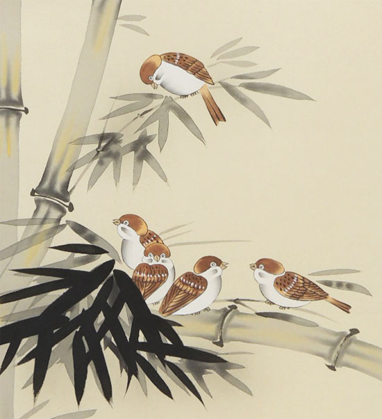 掛け軸 竹に雀 (鈴木竹甫) 送料無料 【掛軸】【一間床・半間床】【花鳥