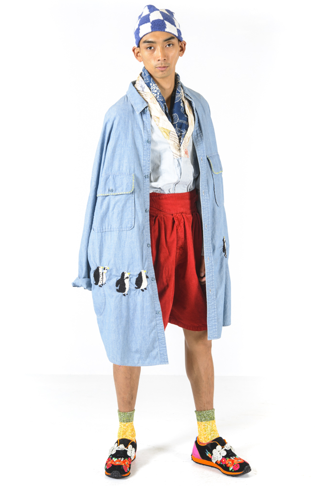 KAPITAL ピンタックデニムシャツ プリーツ 長袖 メンズXS レディースS