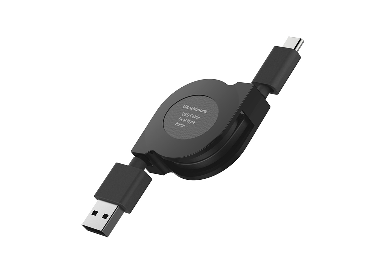 USB充電＆同期ケーブル リール80cm A-C BK – カシムラ