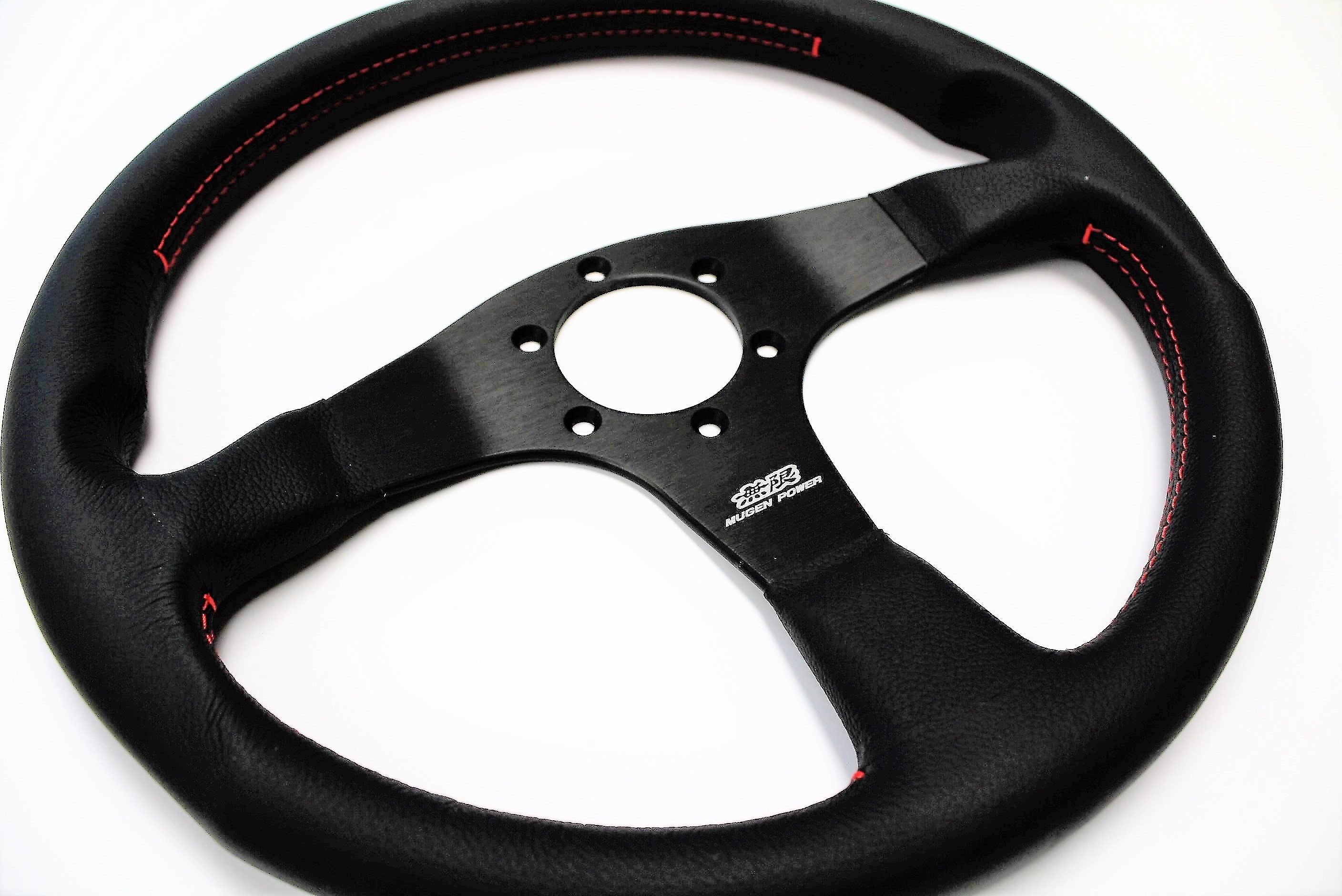 Mugen Racing 3 Steering Wheel Black Leather with Red Stitch 53100