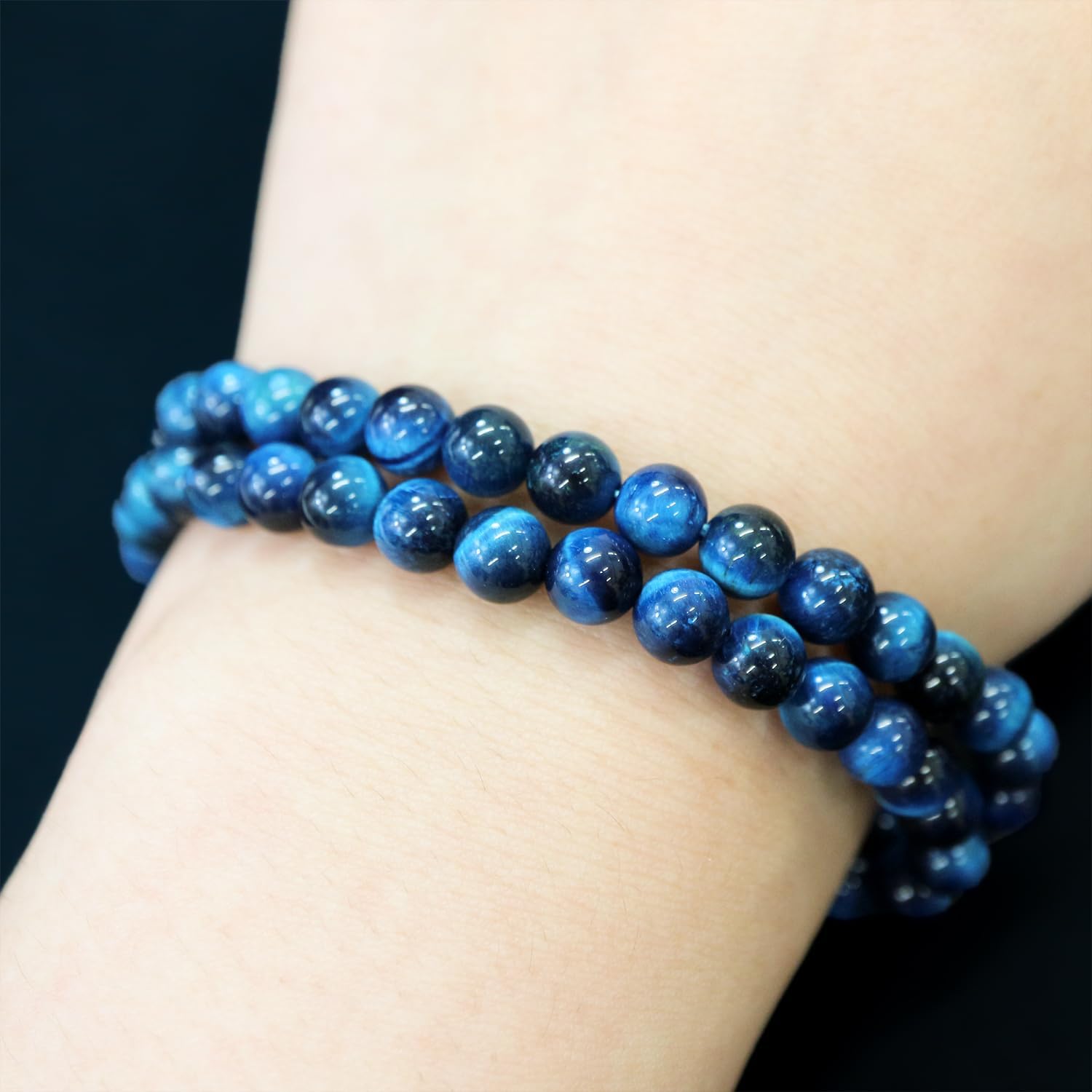 天然石】マリンブルータイガーアイ ブレスレット用 ビーズ 一連6mm【約