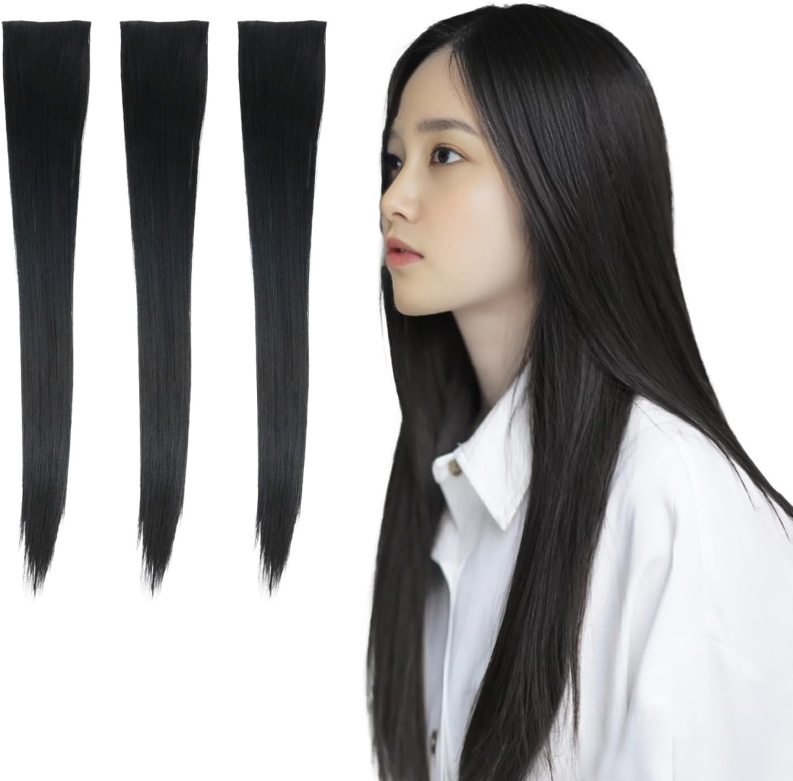 ワンタッチ エクステ【ブラック 50cm】黒髪 ウイッグ ストレート