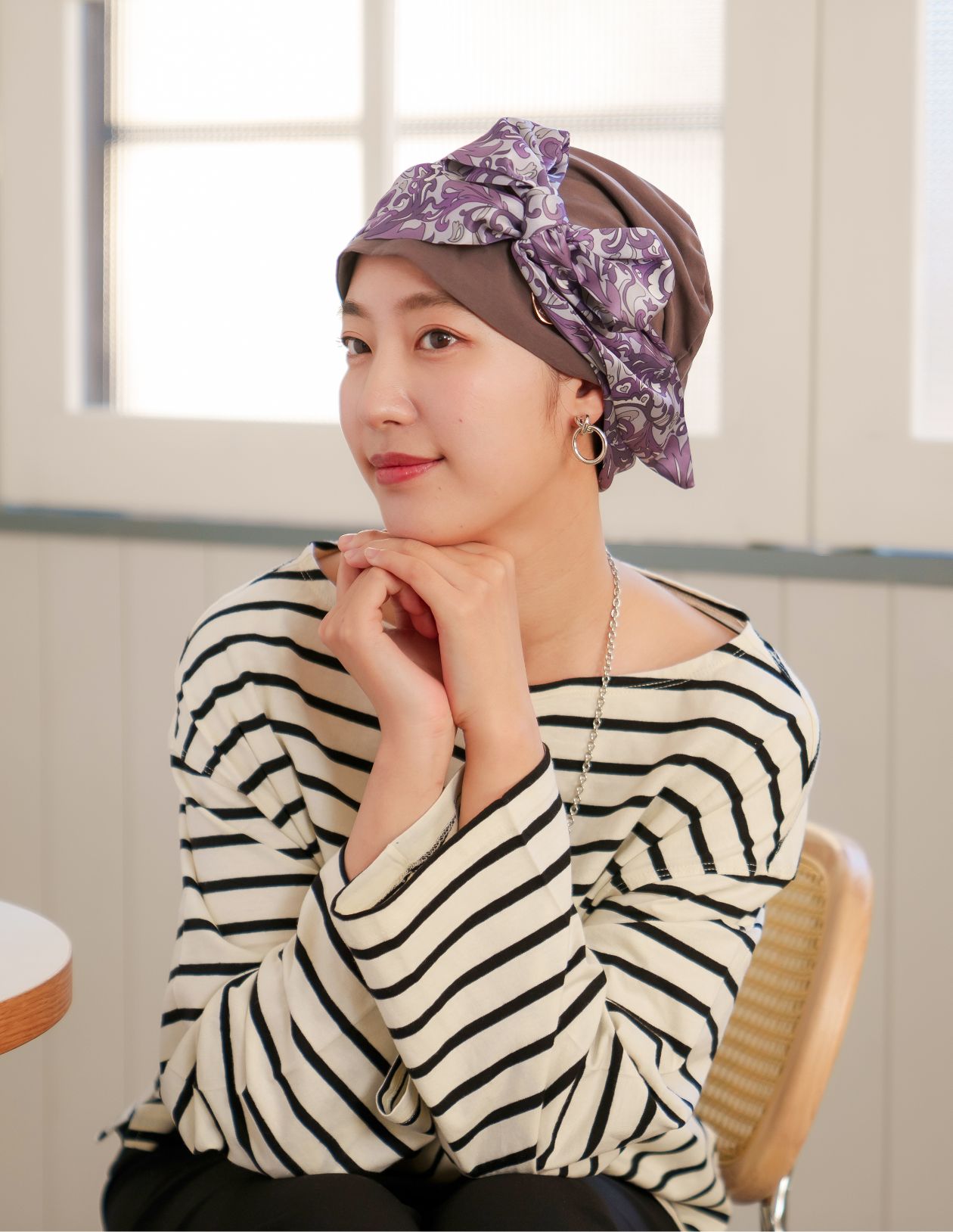 医療用帽子(ケア帽子) -Audrey LUXE- スカーフタイプ/ ハートプッチ柄