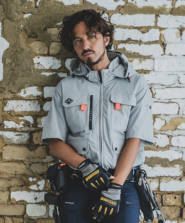 BURTLE ファン付ウエア AIR CRAFT 半袖ブルゾン(着脱可能フード付