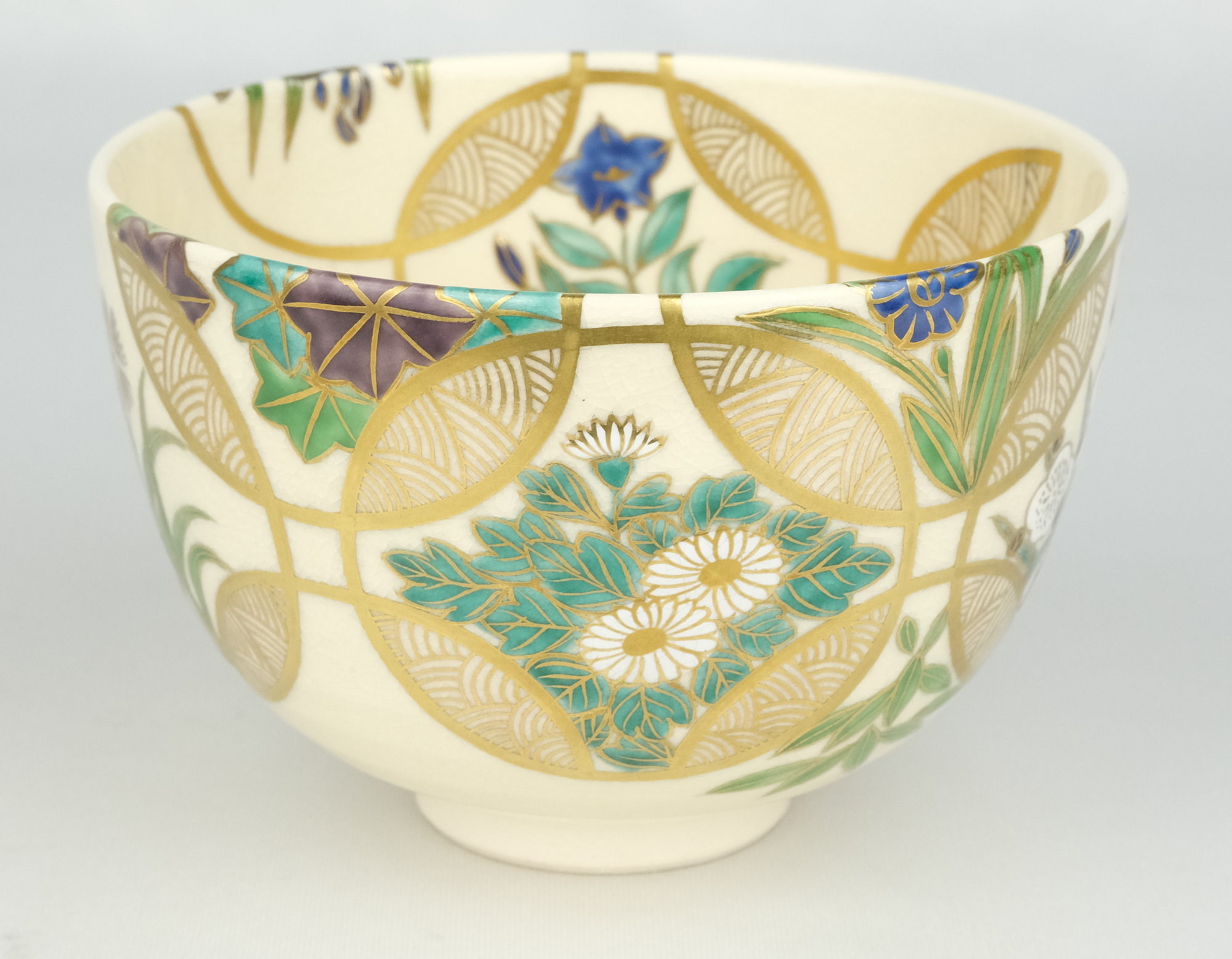 栗山園オンライン通販部 / 【出物】 古清水写金彩七宝草花画茶碗 清