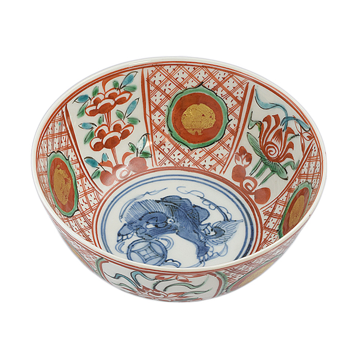 古物】名品 鉢 九谷焼 呉須赤絵 玉取獅子 須田菁華作