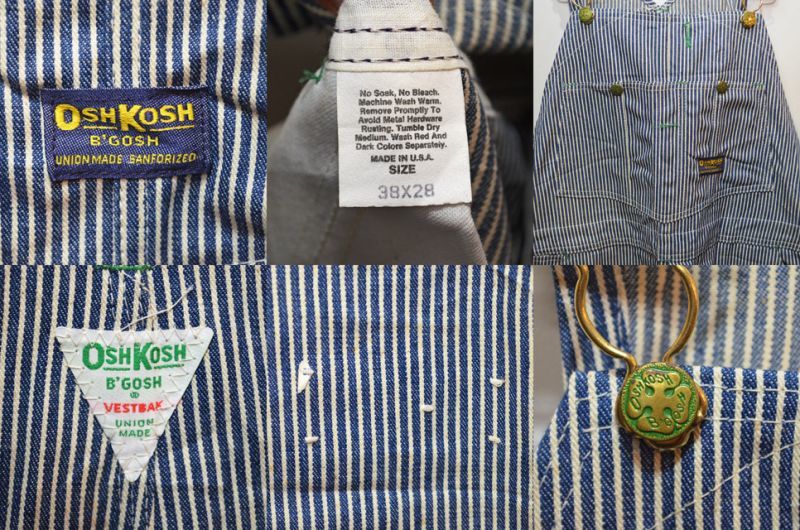 80's OSHKOSH ヒッコリーストライプ柄 オーバーオール “DEADSTOCK