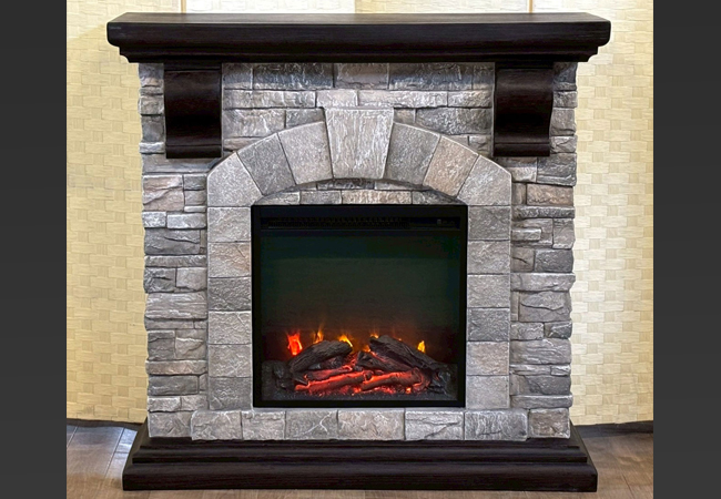 電気暖炉 石造り風 コンパクト置型 パイオニア2 グレーストーン |アイエム