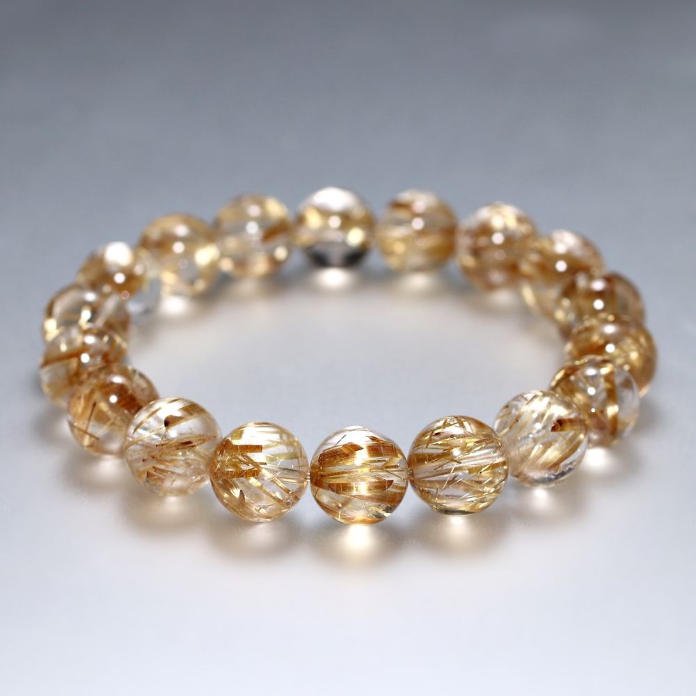 高品質++]タイチンゴールドルチルクォーツブレスレット（約11mm玉
