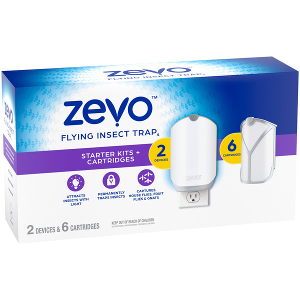 Zevo Flying Insect Trap Starter Kit, 2 Devices + 6 Refills Same