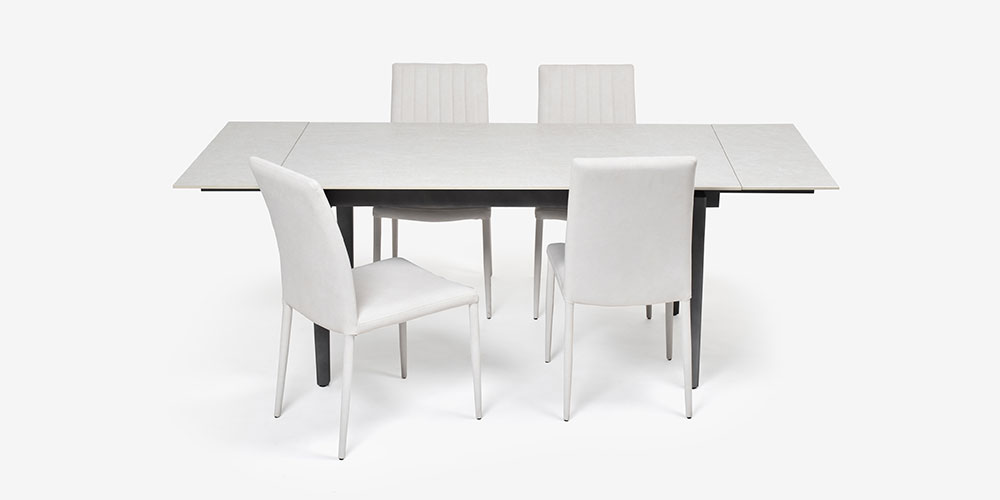 ダイニングセット「レフ」ホワイト色 伸長式セラミックテーブル天板RWH