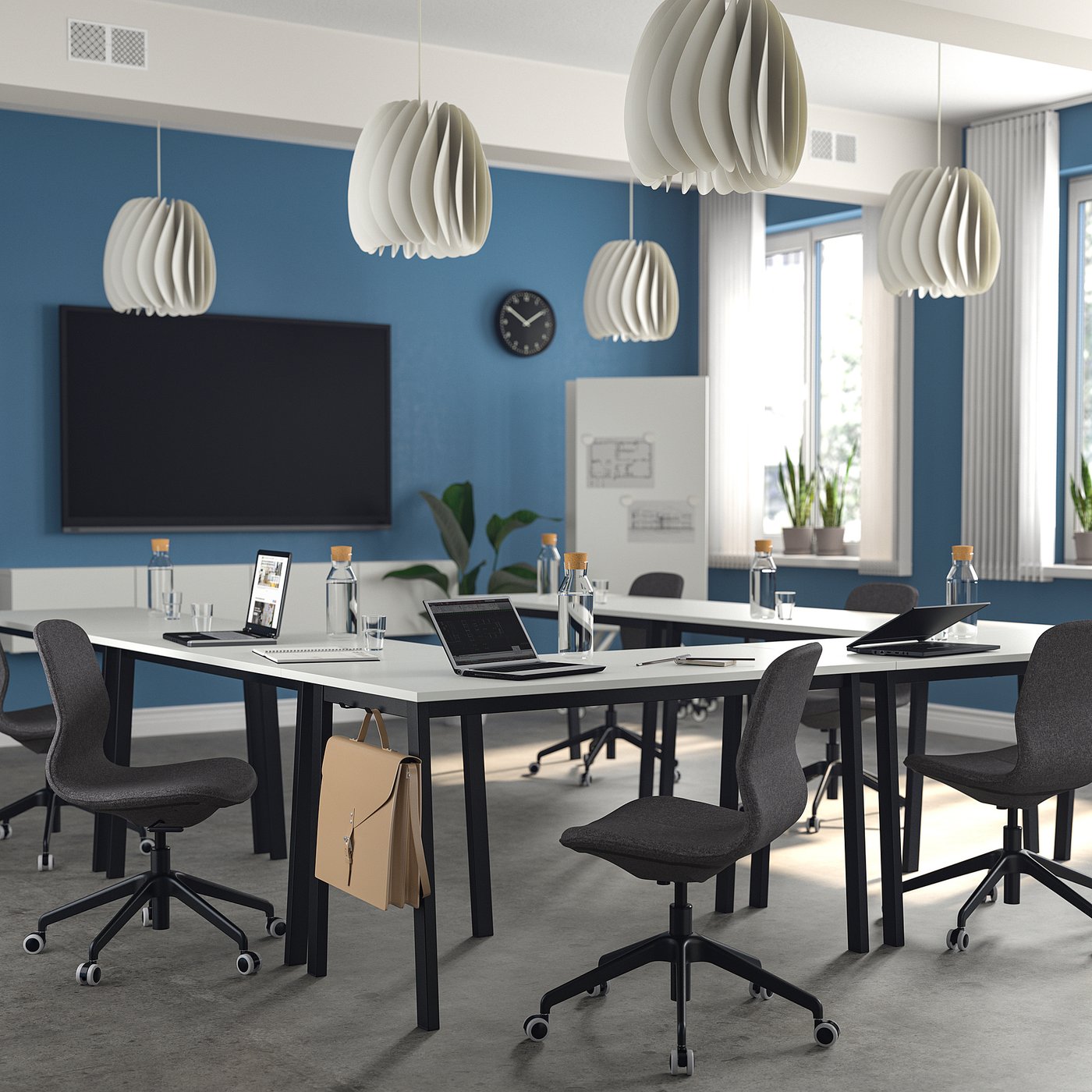 MITTZON ミッツォーン 会議用テーブル, ホワイト/ブラック, 140x68x75