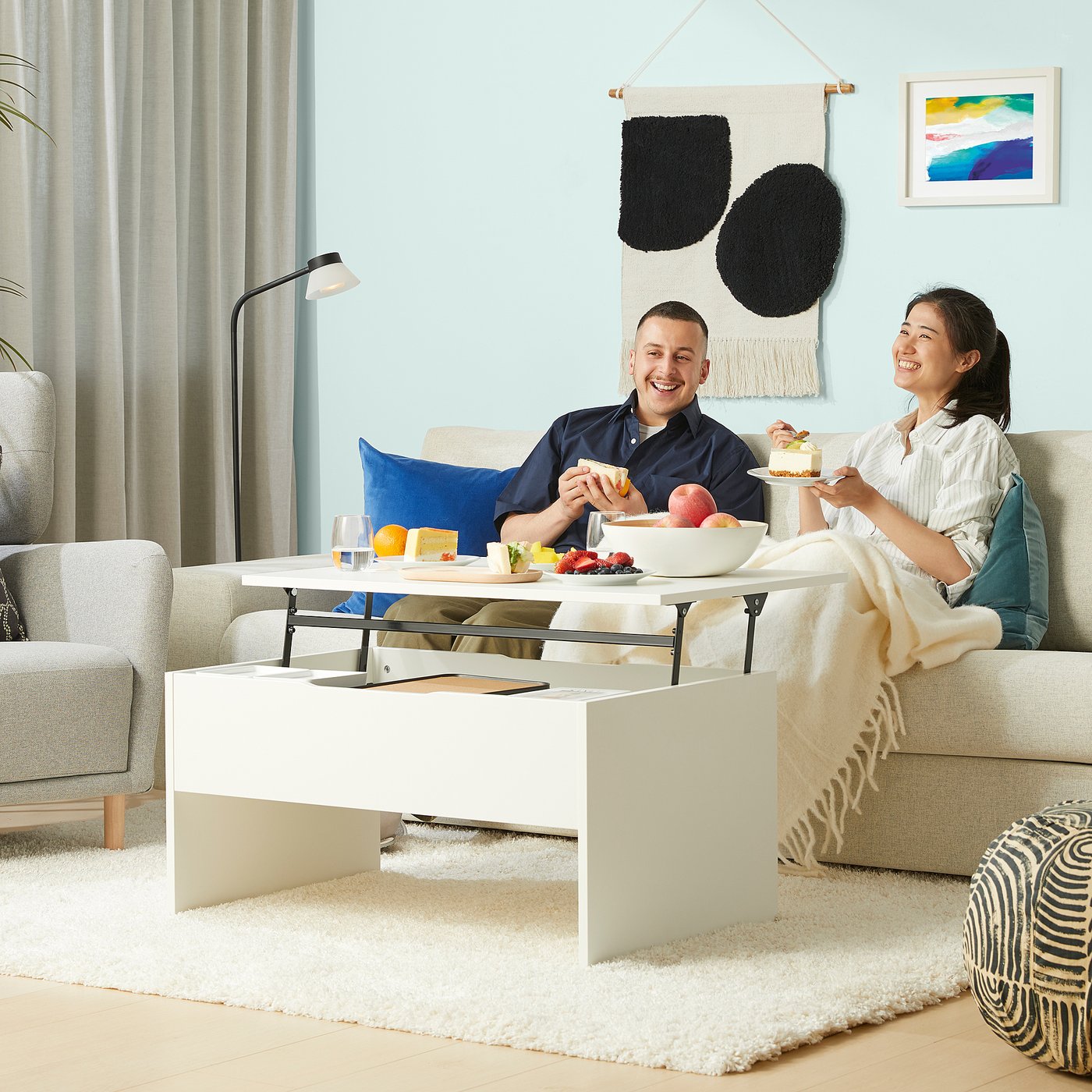 ÖSTAVALL エスタヴァル 調節可能ローテーブル, ホワイト, 90 cm - IKEA